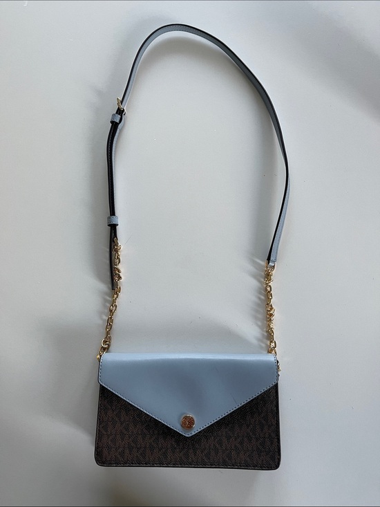 Michael Kors Handbags - Michael Kors Two-Tone Envelope Crossbody in Light Blue and Brown